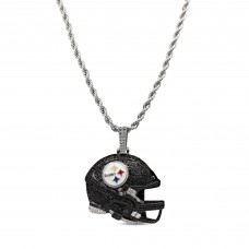 Pittsburgh Steelers GLD 14K White Gold Helmet Logo Pendant & 20 Rope Chain