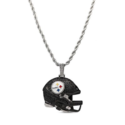 Pittsburgh Steelers GLD 14K White Gold Helmet Logo Pendant & 20 Rope Chain