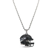 Seattle Seahawks GLD 14K White Gold Helmet Logo Pendant & 20 Rope Chain