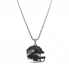 Seattle Seahawks GLD 14K White Gold Helmet Logo Pendant & 20 Rope Chain