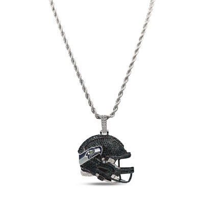 Seattle Seahawks GLD 14K White Gold Helmet Logo Pendant & 20 Rope Chain