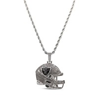 Las Vegas Raiders GLD 14K White Gold Helmet Logo Pendant & 20 Rope Chain