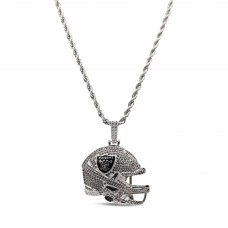 Las Vegas Raiders GLD 14K White Gold Helmet Logo Pendant & 20 Rope Chain