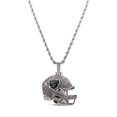 Las Vegas Raiders GLD 14K White Gold Helmet Logo Pendant & 20 Rope Chain
