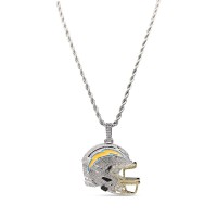 Los Angeles Chargers GLD 14K White Gold Helmet Logo Pendant & 20 Rope Chain