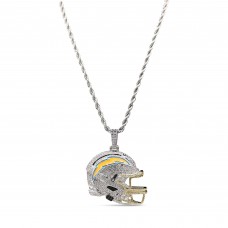 Los Angeles Chargers GLD 14K White Gold Helmet Logo Pendant & 20 Rope Chain
