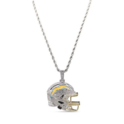Los Angeles Chargers GLD 14K White Gold Helmet Logo Pendant & 20 Rope Chain