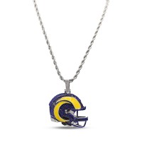 Los Angeles Rams GLD 14K White Gold Helmet Logo Pendant & 20 Rope Chain