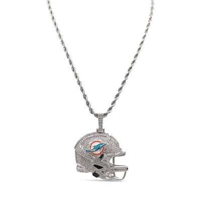 Miami Dolphins GLD 14K White Gold Helmet Logo Pendant & 20 Rope Chain