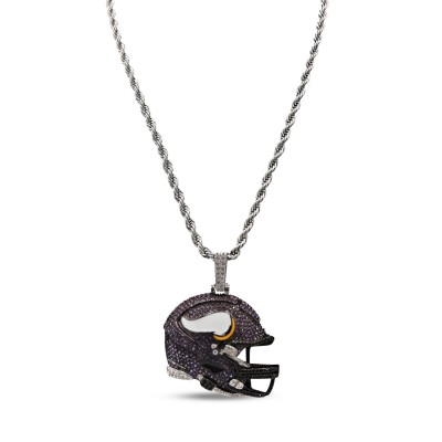 Minnesota Vikings GLD 14K White Gold Helmet Logo Pendant & 20 Rope Chain