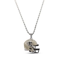 New Orleans Saints GLD 14K White Gold Helmet Logo Pendant & 20 Rope Chain
