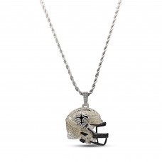 New Orleans Saints GLD 14K White Gold Helmet Logo Pendant & 20 Rope Chain