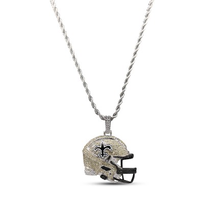 New Orleans Saints GLD 14K White Gold Helmet Logo Pendant & 20 Rope Chain