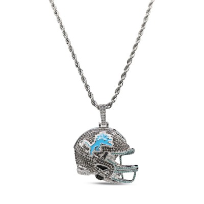 Detroit Lions The GLD Shop 14K White Gold Helmet Logo Pendant & 20 Rope Chain