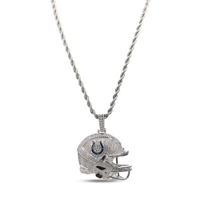 Indianapolis Colts GLD 14K White Gold Helmet Logo Pendant & 20 Rope Chain