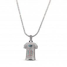 Miami Dolphins GLD 14K White Gold Jersey Logo Pendant & 20 Tennis Chain