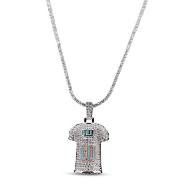 Miami Dolphins GLD 14K White Gold Jersey Logo Pendant & 20 Tennis Chain