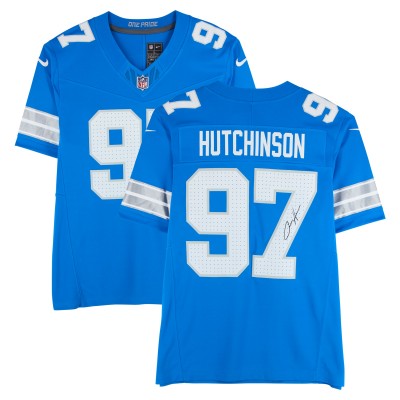 Игровая джерси Aidan Hutchinson Detroit Lions Autographed Fanatics Authentic Blue Nike Vapor F.U.S.E. Limited