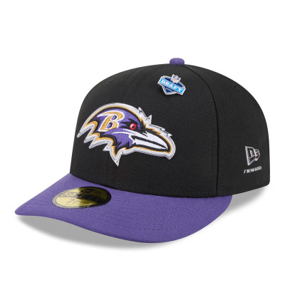 Бейсболка Baltimore Ravens New Era Black/Purple 2026 NFL Draft Pre-Curved 59FIFTY