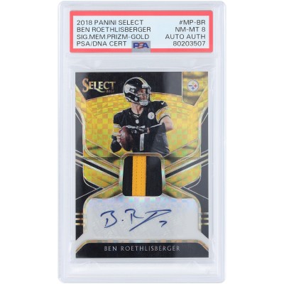 Ben Roethlisberger Pittsburgh Steelers Autographed 2018 Panini Select Dual-Color Relic Gold #MP-BR #4/5 PSA Authenticated 8 Card