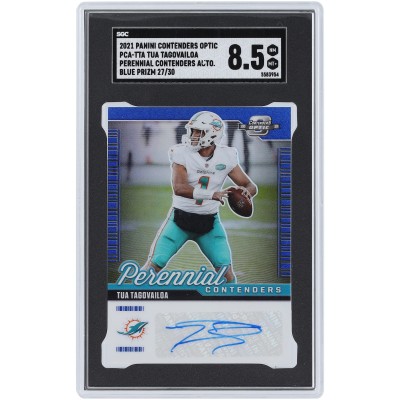 Tua Tagovailoa Miami Dolphins Autographed 2021 Panini Contenders Optic Blue Prizm Perennial Contenders #PCA-TTA #27/30 SGC Authenticated 8.5 Card