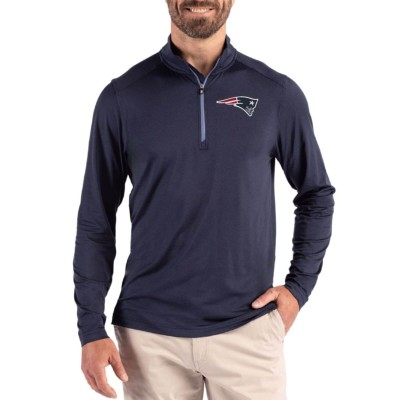 New England Patriots Cutter & Buck Navy Coastline Epic Comfort Recycled Quarter-Zip Pullover