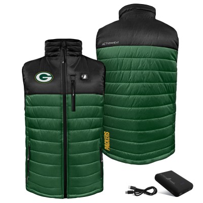 Green Bay Packers ActionHeat Black/Green 5V Battery Heated Colorblock Full-Zip Puffer Vest