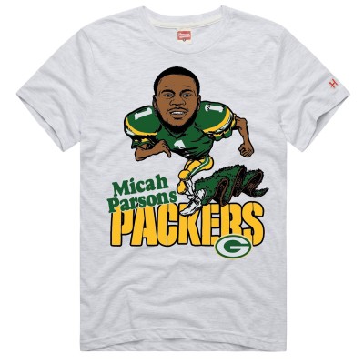 Футболка Unisex Green Bay Packers Micah Parsons Homage Ash Caricature Player Graphic Tri-Blend