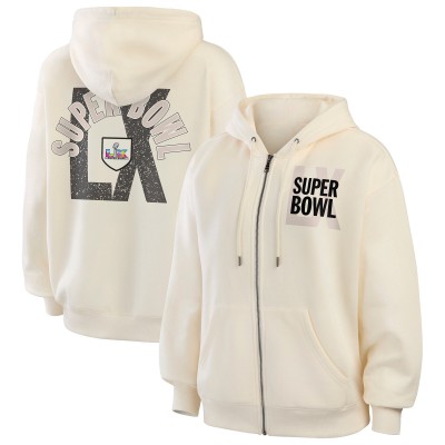 Женская Super Bowl LX WEAR by Erin Andrews Beige Full-Zip Fleece Hoodie