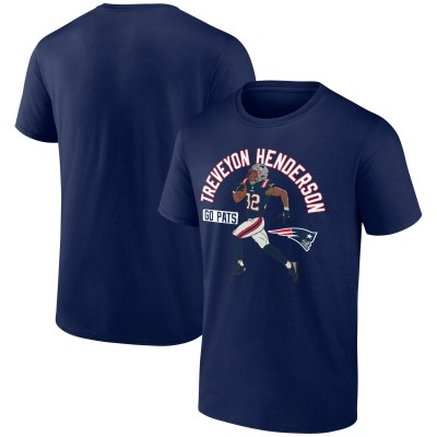 New England Patriots TreVeyon Henderson Navy Player Illustrative Pack T-Shirt