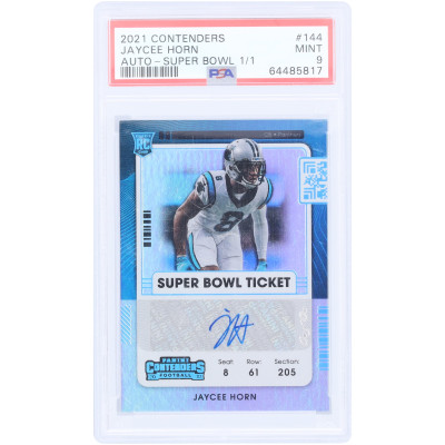 Карточка Jaycee Horn Carolina Panthers Autographed 2021 Panini Contenders Superbowl Ticket #144 #1/1 PSA Authenticated 9