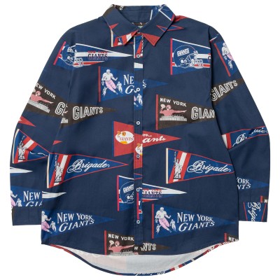 New York Giants x Brigade Navy Vintage Pennant Button-Up Long Sleeve Shirt