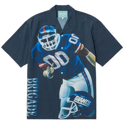 New York Giants x Brigade Navy Lineman Rayon Full-Button Shirt