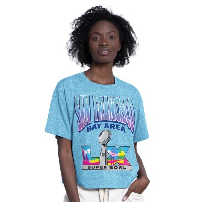 Женская Super Bowl LX Starter Light Blue Jumpshot Boyfriend Cropped Tri-Blend T-Shirt