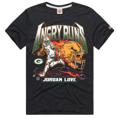 Футболка Green Bay Packers Jordan Love Homage Charcoal Angry Runs Player Graphic Tri-Blend