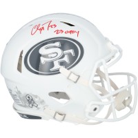 Christian McCaffrey San Francisco 49ers Autographed Fanatics Authentic Riddell 2024 Salute to Service Speed Authentic Helmet with 23 OPOY Inscription
