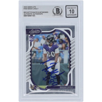 Карточка Isaiah Likely Baltimore Ravens Autographed 2022 Panini Absolute #164 Beckett Fanatics Witnessed Authenticated 10