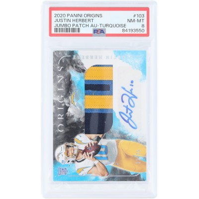 Justin Herbert Los Angeles Chargers Autographed 2020 Panini Origins Tri-Color RPA #103 #12/25 PSA Authenticated 8 Rookie Card