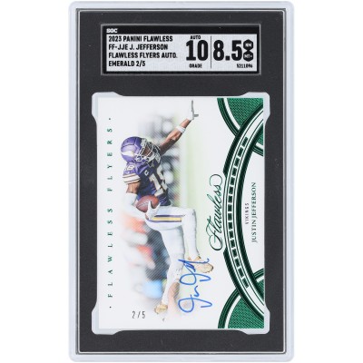 Justin Jefferson Minnesota Vikings Autographed 2023 Panini Flawless Emerald Flawless Flyers #FF-JJE #2/5 SGC Authenticated 8.5/10 Card