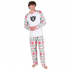 Las Vegas Raiders Concepts Sport White Tidings All-Over Print Knit Long Sleeve Top & Pants Set