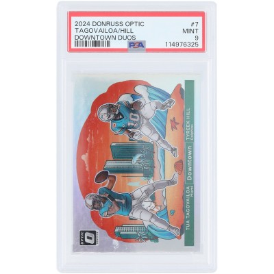 Tua Tagovailoa & Tyreek Hill Miami Dolphins 2024 Panini Donruss Optic Downtown Duos #7 PSA Authenticated 9 Card