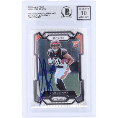 Chase Brown Cincinnati Bengals Autographed 2023 Panini Prizm #318 Beckett Fanatics Witnessed Authenticated 10 Rookie Card