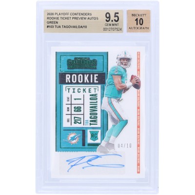 Tua Tagovailoa Miami Dolphins Autographed 2020 Panini Contenders Rookie Ticket Preview Green #103 #4/10 BGS Authenticated 9.5/10 Rookie Card