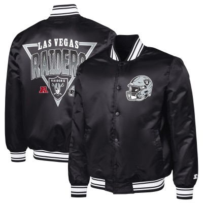 Las Vegas Raiders Starter Black Printed Triangle Graphic Satin Full-Snap Varsity Jacket