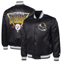 Рубашка Pittsburgh Steelers Starter Black Printed Triangle Graphic Satin Varsity Jacket