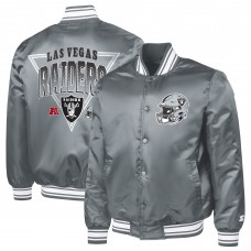 Las Vegas Raiders Starter Gray Printed Triangle Graphic Satin Full-Snap Varsity Jacket