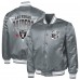Las Vegas Raiders Starter Gray Printed Triangle Graphic Satin Full-Snap Varsity Jacket