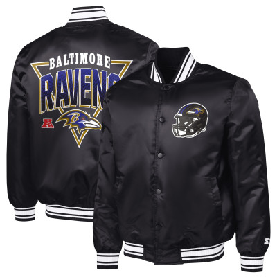 Куртка Baltimore Ravens Starter Black Printed Triangle Graphic Satin Full-Snap Varsity
