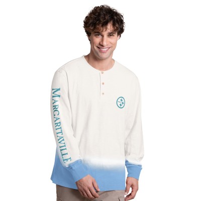 Pittsburgh Steelers Margaritaville White/Light Blue Island Reserve Long Sleeve Henley Shirt