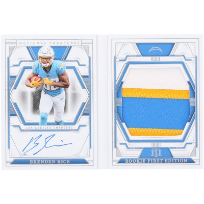 Brenden Rice Los Angeles Chargers Autographed 2023 Panini National Treasures Tri-Color Relic Booklet #RFES-BRE #39/99 Rookie Card